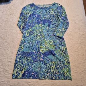 Lilly Pulitzer Marlow Dress Lilly's Lagoon Sea Blue 3/4 Sleeve Cotton XS EUC